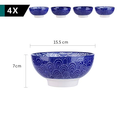 vancasso Takaki Cuencos de Cereal de Porcelana, 4 Piezas Ø 15,2 cm Cuenco de Postre, Fos, Fruta