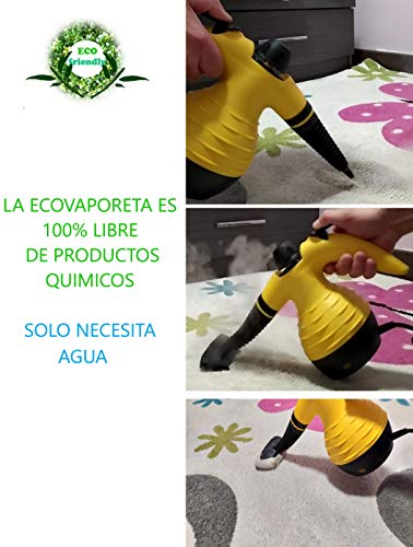 Vaporeta de Limpieza de Mano Portátil Potente y Multiusos para Quitar Manchas en Tapicería de Coche, Hogar, Cocinas, Alfombras, Cristales, Sofá | Vaporizador Limpiador a Vapor con 9 Accesorios