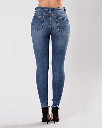 Vaqueros Skinny Push-Up Pantalones Elástico Jeans Bordados Vaqueros para Mujer Azul Marino S