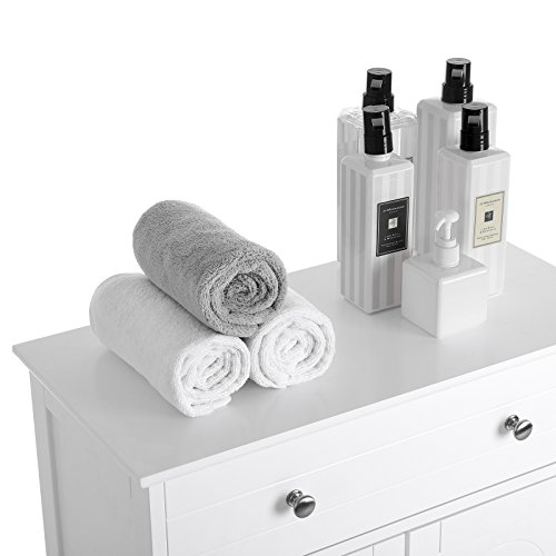VASAGLE Armario para baño con cajón y balda Ajustable,con Estilo rústico, Madera, Blanco, 60 x 30 x 80 cm, BBC61WT