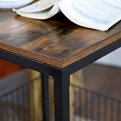 VASAGLE Mesa Auxiliar, Mesita de Noche, con Cesta de Almacenaje, para Dormitorio, Salón, Estructura Simple, Estilo Industrial, Marrón Rústico y Negro LET35BX