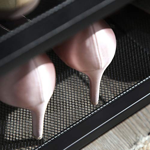 VASAGLE Zapatero Industrial, Zapatero para 15 Pares, Estante para Zapatos, Organizador de Zapatos con 3 Estantes de Malla, para el Pasillo, Estructura Simple, Estable, Marrón Rústico y Negro LBS14BX