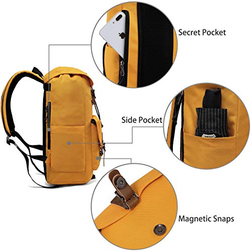 VASCHY Mochila Hombre, Mochila Mujer Casual Mochila para Portatil 15.6 Pulgadas Mochilas Escolares Vintage Mochila Universidad Mochilas Juveniles Resistente al Agua Amarillo