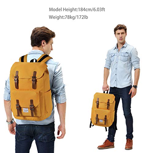 VASCHY Mochila Hombre, Mochila Mujer Casual Mochila para Portatil 15.6 Pulgadas Mochilas Escolares Vintage Mochila Universidad Mochilas Juveniles Resistente al Agua Amarillo