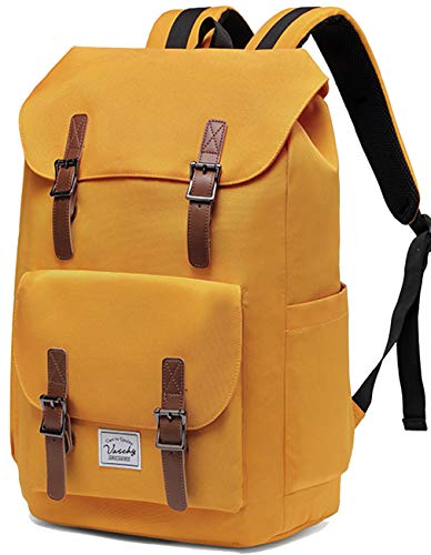 VASCHY Mochila Hombre, Mochila Mujer Casual Mochila para Portatil 15.6 Pulgadas Mochilas Escolares Vintage Mochila Universidad Mochilas Juveniles Resistente al Agua Amarillo