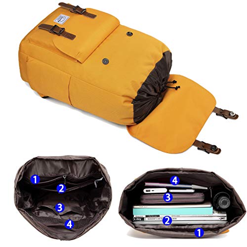 VASCHY Mochila Hombre, Mochila Mujer Casual Mochila para Portatil 15.6 Pulgadas Mochilas Escolares Vintage Mochila Universidad Mochilas Juveniles Resistente al Agua Amarillo
