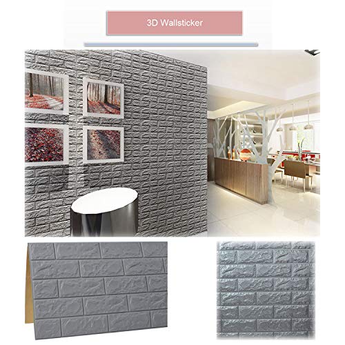 VASEN 3D Papel Pintado Autoadhesivo del Ladrillo, Papel Pintado, Papel Pared, Impermeable Pintado Pegatina para Hogar Cocina Salón, 77 * 70cm (10 piezas, Gris)