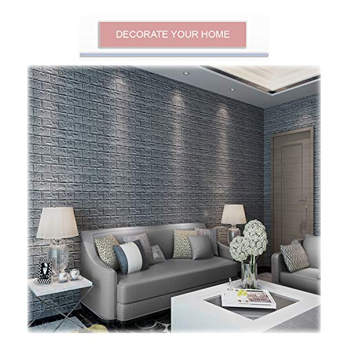 VASEN 3D Papel Pintado Autoadhesivo del Ladrillo, Papel Pintado, Papel Pared, Impermeable Pintado Pegatina para Hogar Cocina Salón, 77 * 70cm (10 piezas, Gris)