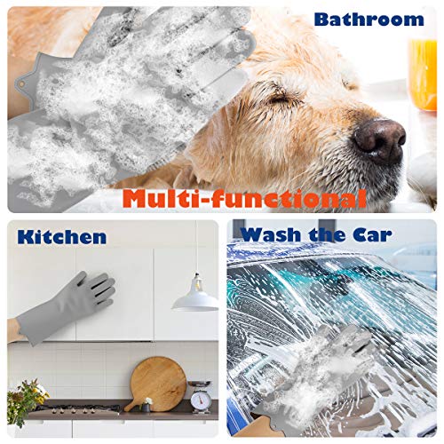 Vavopaw Guantes de Baño de Mascotas, [1 Par / 2 pzs] Guantes de Aseo para Perro y Gato con Elevados de Silicona de Alta Densidad, Guantes Manopla Masaje Grooming Suave Retiro del Pelo - Gris