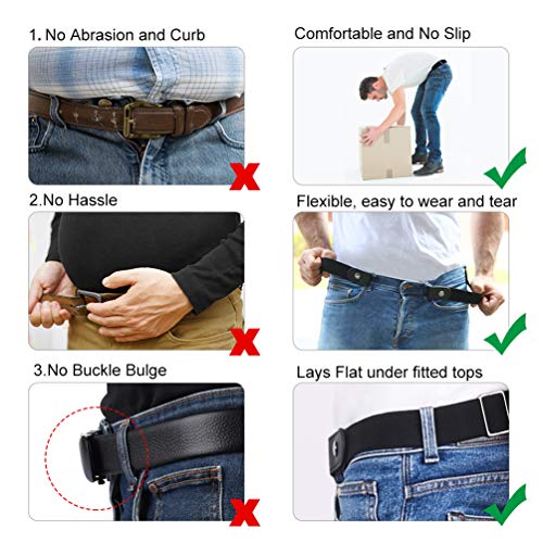 VBIGER Cinturón elástico invisible sin hebilla para hombres Ancho 1.4" Se ajusta a 30" -59" (A-Negro, 155cm)