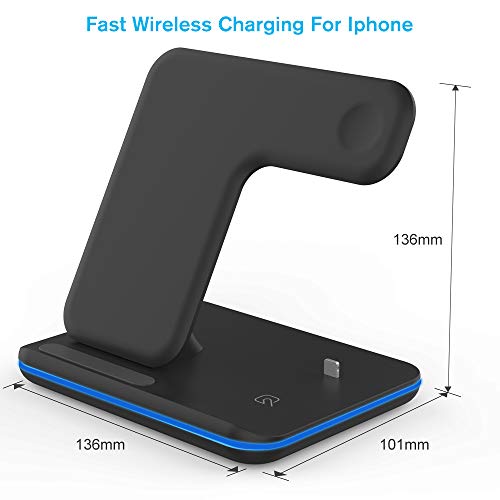 vcloo Cargador Inalámbrico Rápido - 3 en 1 Estación de Carga Rápida Qi Inalámbrica Soportes de Carga de para iPhone 11/11 Pro MAX/X/XS MAX / 8 Apple Apple Watch Series 1/2/3/4/5 Airpods 2