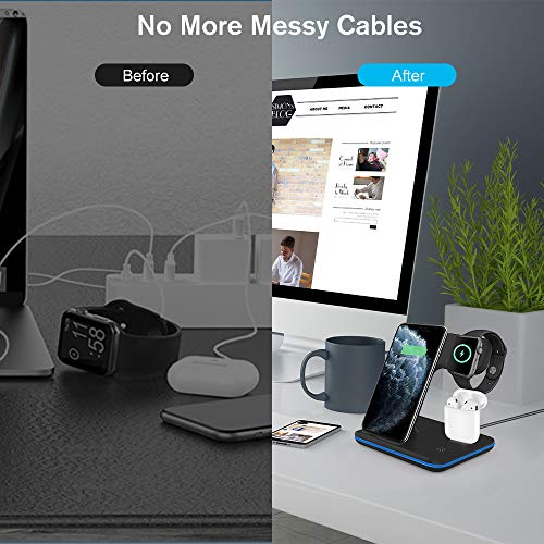 vcloo Cargador Inalámbrico Rápido - 3 en 1 Estación de Carga Rápida Qi Inalámbrica Soportes de Carga de para iPhone 11/11 Pro MAX/X/XS MAX / 8 Apple Apple Watch Series 1/2/3/4/5 Airpods 2