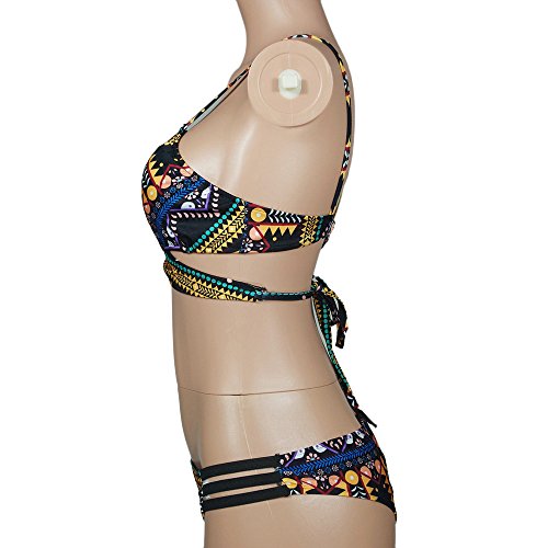 VECDY 2019 Bañador Monokini Push Up Traje De Baño étnico Vintage Siamés para Mujer Mujeres Vendaje De Una Pieza Bikini Bra Acolchado Ropa De Playa(Negro,S)