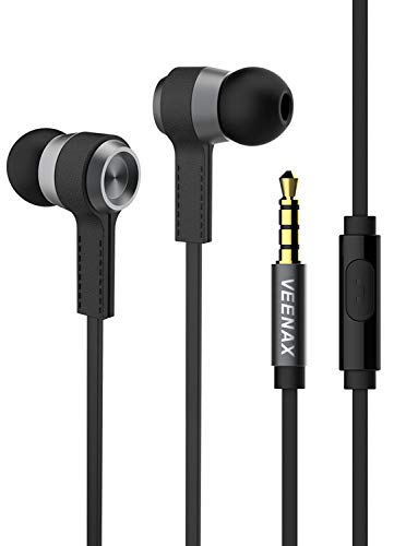 VEENAX M6 Auriculares In Ear, Auriculares con Micrófono y Cable, Estéreo Cascos con Bajos, Audífonos para iPhone iPad iPod Samsung Teléfono Móvil Smartphone Ordenador PC Tablet MP3, 3,5mm, Negro