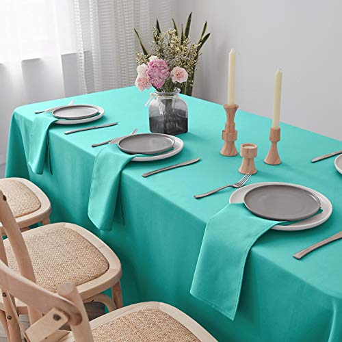 VEEYOO Mantel Rectangular 100% Poliéster Mantel Oblongo para Despedida de Soltera - Cubierta de Mesa Ovalada Suave y Sólida para Bodas Restaurante Fiesta Buffet Mesa (Turquesa, 152x259 cm)