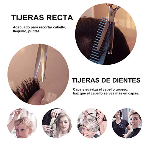 VEGCOO 13PCS Tijeras de Peluquería Profesional Kit, Acero Inoxidable Tijeras De Pelo Salón con Capa de Barbero y Peine, Tijeras para el Cabello Barbero para Hombres y Mujeres