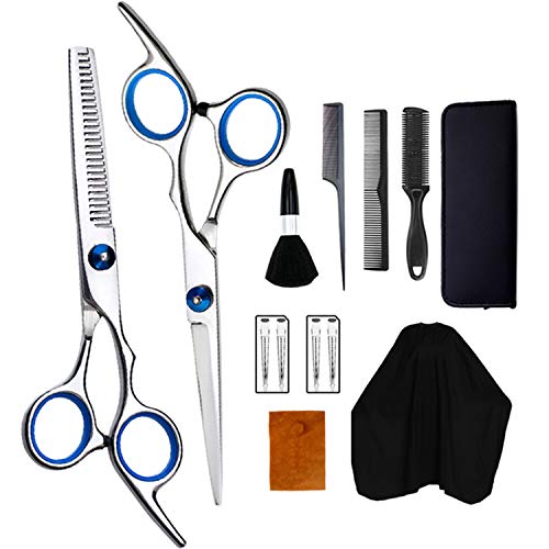 VEGCOO 13PCS Tijeras de Peluquería Profesional Kit, Acero Inoxidable Tijeras De Pelo Salón con Capa de Barbero y Peine, Tijeras para el Cabello Barbero para Hombres y Mujeres