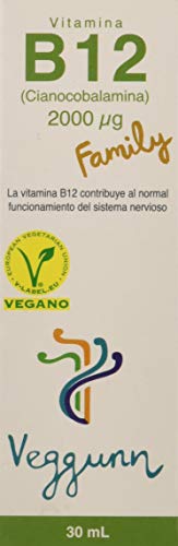 Veggunn Vitamina B12 Family Líquida Sublingual Natural, Certificado Vegano, 30 ml