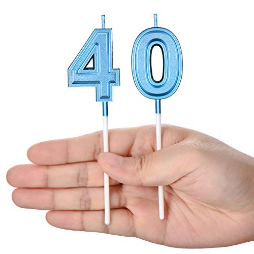Velas de Cumpleaños 40 Velas de Numeros de Pastel Topper Decoración de Pastel de Feliz Cumpleaños para Cumpleaños Boda Aniversario Celebración (Azul)