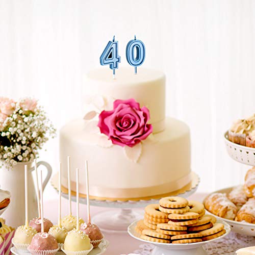 Velas de Cumpleaños 40 Velas de Numeros de Pastel Topper Decoración de Pastel de Feliz Cumpleaños para Cumpleaños Boda Aniversario Celebración (Azul)