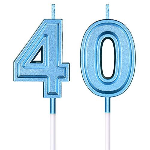 Velas de Cumpleaños 40 Velas de Numeros de Pastel Topper Decoración de Pastel de Feliz Cumpleaños para Cumpleaños Boda Aniversario Celebración (Azul)