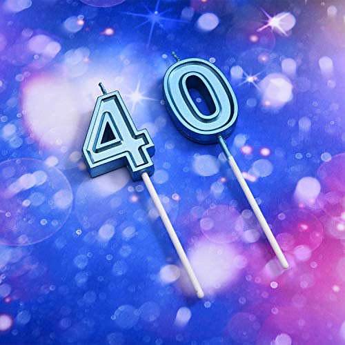 Velas de Cumpleaños 40 Velas de Numeros de Pastel Topper Decoración de Pastel de Feliz Cumpleaños para Cumpleaños Boda Aniversario Celebración (Azul)