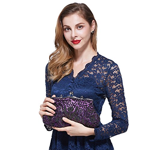 VENI MASEE Colección Antiguo Bolso de noche suave con lentejuelas, cuentas y lentejuelas, lentejuelas exquisitas con lentejuelas con hojas de lentejuelas, bolso de mano