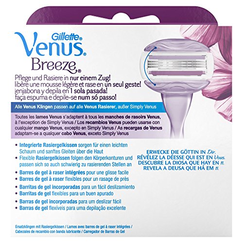 Venus ComfortGlide Breeze Recambio de Maquinilla 2-en-1, 4 Uds, con Barras de Gel, sin Necesidad de Gel de Depilación