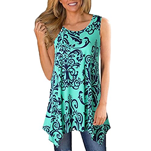 Verano Camisetas De Mujer ? Yesmile Blusa Holgada Asimétrica Ocasional Sin Mangas de Las Mujeres de La Blusa Floja Sin Mangas de Las Mujeres (Verde, XL)
