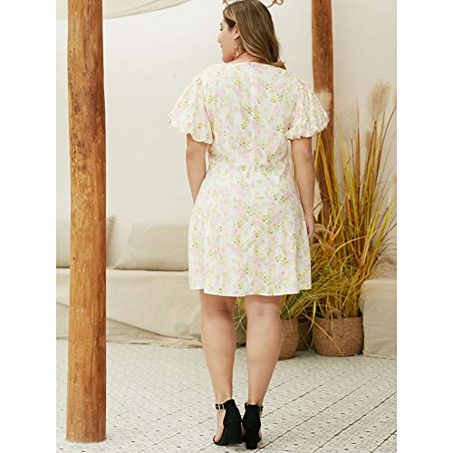 Verano Más El Tamaño Del Camisón De La Mujer, De La Impresión Floral Del Cuello Redondo De Gran Tamaño Loungewear Brotes De Manga Corta Ropa De Dormir Vestidos Vestido Flojo Del Sueño,Amarillo,XXL