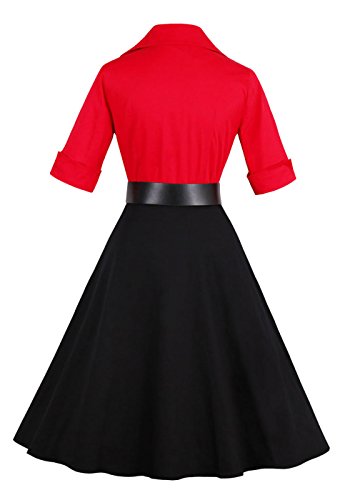 VERNASSA 50s Retro Vestidos, Vintage 3/4 Manga Audrey Retro Cinturón Retro 1950s Partido Cocktail Rockailly Swing Dress, Multicolor, S-4XL