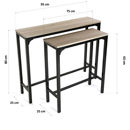 Versa Set 2 Mesas Mueble Recibidor Estrecho para la Entrada o el Pasillo Mesa Consola, Madera y Metal, Marron y Negro, 95x25x80 cm, 2 Unidades