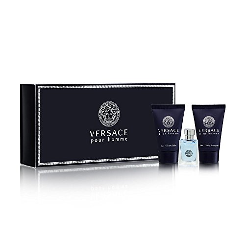 Versace Pour Homme for Men 3 Piece Set Includes: 0.17 oz Eau de Toilette + 0.8 oz Hair & Body Shampoo + 0.8 oz After Shave Balm by Versace