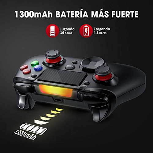 【Versión Nueva】PICTEK Mando PS4 Inalambrico, Diseño Asimétrico para Manos Grandes, Sixaxis/ Sensor Hall/ Doble Vibracion/ Turbo/ Puerto de Audio, para PS4/ PC (Windows XP/7/8/8.1/10) /Android/Steam
