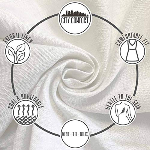 Vestido Recto de Lino de Verano para Mujer Sin Mangas con Cuello en v hasta la Rodilla Corte Suelta túnica con Cintura Natural y 2 Bolsillos Delanteros EU 38-52 (46, Negro)