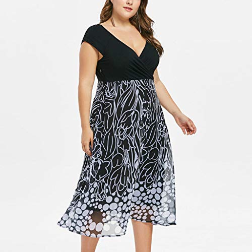Vestidos para Mujer,Moda Tallas Grandes Fiesta Vestido Elegante Cuello en v Vestido de Noche Verano Punto de Onda Impresión Casual Vestidos Cortos Sexy Vestido sin Manga vpass