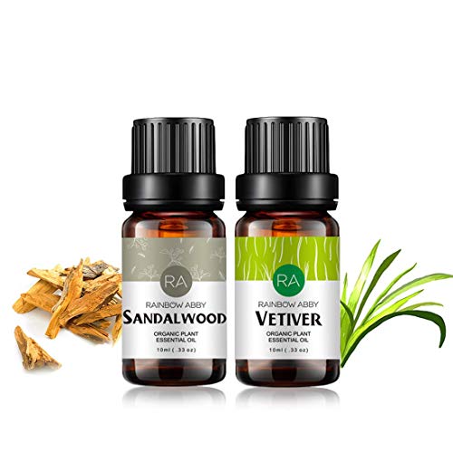 Vetiver Sandalwood Essential Oil Set Aromaterapia Aceites orgánicos 100% puros para difusor, masaje, piel- 2 x 10ml