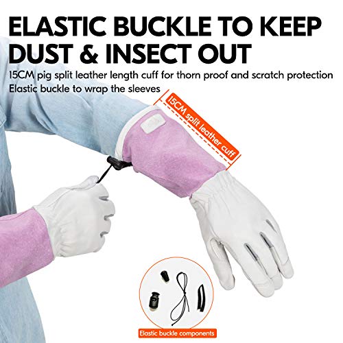 Vgo Guantes de Jardinería de Cabra Extralarga de Alta Calidada,a Prueba de Espinas(Talla M,Blanco,GA1013)