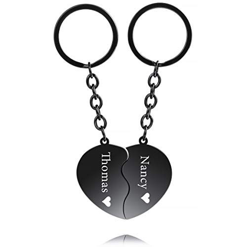 VIBOOS Pareja Personalizada Llavero Relación Regalos Grabado Nombres Fecha Corazón de Acero Inoxidable Llavero Personalizado para Novio Novia Mujeres Hombres Mejor Regalo de Boda de Aniversario