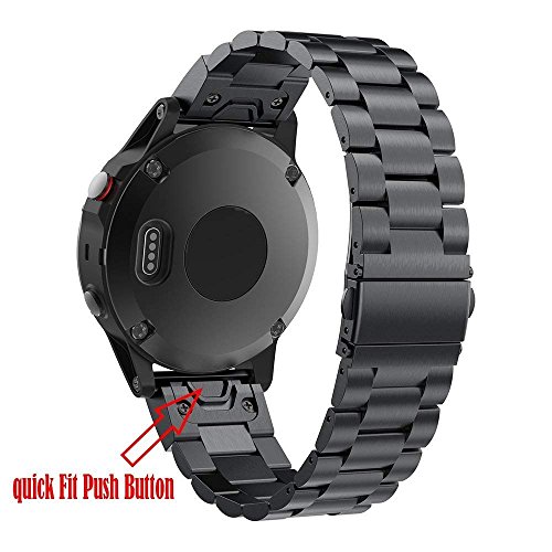 VICARA Correa de acero inoxidable Compatible con Garmin Fenix 5 para Garmin Fenix 5/Garmin instinct , color negro