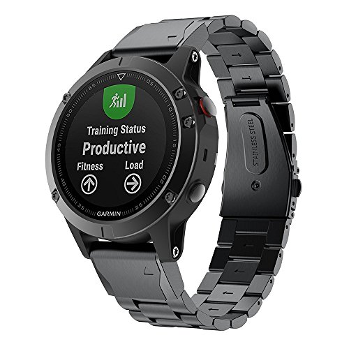 VICARA Correa de acero inoxidable Compatible con Garmin Fenix 5 para Garmin Fenix 5/Garmin instinct , color negro