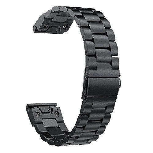 VICARA Correa de acero inoxidable Compatible con Garmin Fenix 5 para Garmin Fenix 5/Garmin instinct , color negro