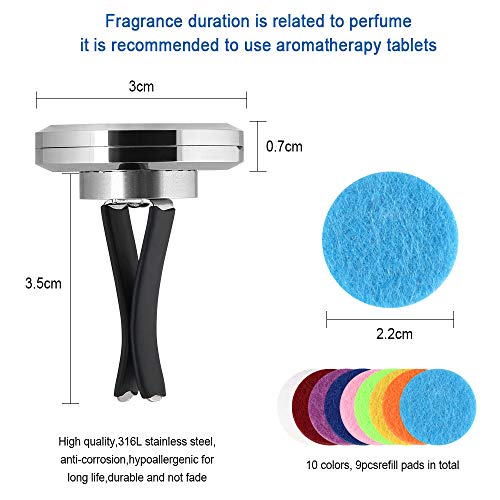 Vicloon Ambientador Difusor, Combinacion Magnetica Ambientador para Coche Aromatherapy Difusor de Aceite Esencial Locket de Acero Inoxidable con Vent Clip 10 Almohadillas de Fieltro Lavables.