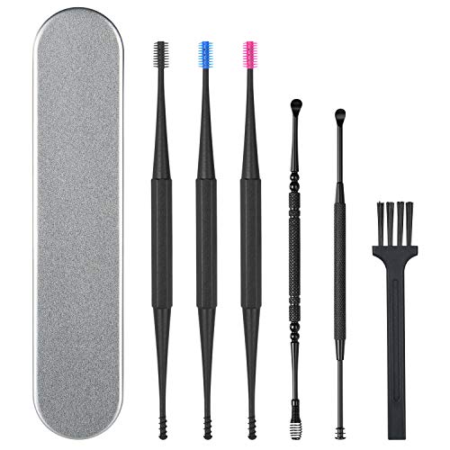 Vicloon Limpiador de Oídos, 5 Piezas Removedor de Cera de Oído con Caja de Almacenamiento y Cepillo de Limpieza, Limpieza Cerumen Oído para Bebés, Jóvenes y Adolescentes Adultos