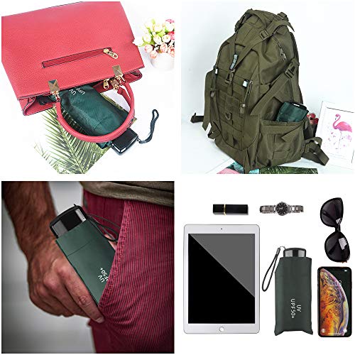 Vicloon Mini Paraguas, Paraguas de Viaje Portátil 6 Varillas con Puesto de Paraguas y 210T Negro Tela de Goma, Paraguas Plegables y Compacto, Mini Viento Paraguas 95% De Resistencia UV - Verde