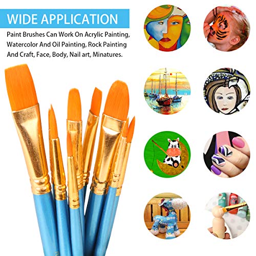 Vicloon Pinceles para Pintura, 10 Piezas of Pinceles de Nylon para acuarela, óleo, cara, dibujo de líneas, Set de Pinceles de Artista para principiantes, profesionales y amantes de la pintura (Azul)