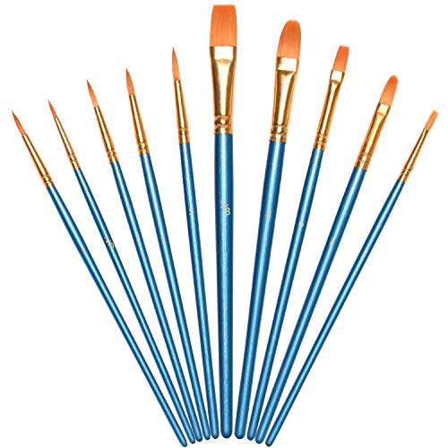 Vicloon Pinceles para Pintura, 10 Piezas of Pinceles de Nylon para acuarela, óleo, cara, dibujo de líneas, Set de Pinceles de Artista para principiantes, profesionales y amantes de la pintura (Azul)