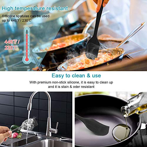 Vicloon Utensilios de Cocina de Silicona,Set de 6 Espátulas Silicona Incluye Hilvanado Cepillo, Espátula,Cuchara, No Tóxico, Antiadherente,Resistente al Calor,Utensilios para Cocina y Horneado (Negro)