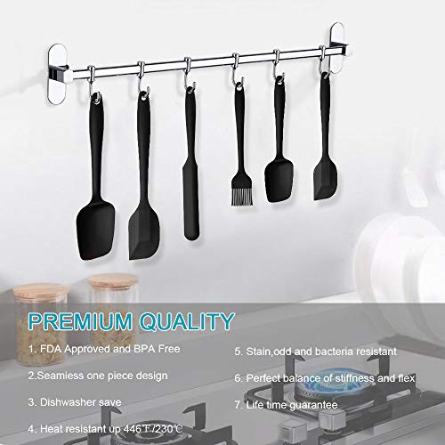 Vicloon Utensilios de Cocina de Silicona,Set de 6 Espátulas Silicona Incluye Hilvanado Cepillo, Espátula,Cuchara, No Tóxico, Antiadherente,Resistente al Calor,Utensilios para Cocina y Horneado (Negro)