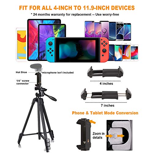 Victiv Trípode Tablet Móvil 140 cm, trípode de viaje ultraportátil para teléfono móvil y iPad, trípode compacto y ligero con Soporte para Teléfono y tableta 2 en 1 y Control Remoto Inalámbrico